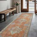 GLN Rugs Traditional Collection - Machine Washable Area Rug, Traditional Washable, Non Slip, Low Pile Chenille Rug, Living Room, Bedroom, Kitchen Rug (2'6" x 10' Terra/Multicolor)