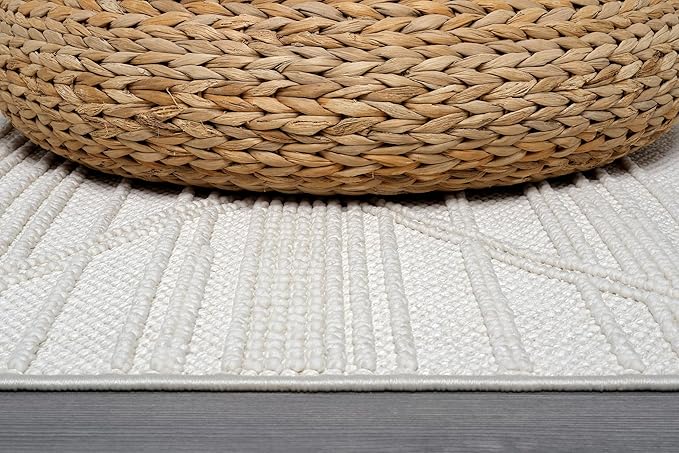 CAMILSON Micro Loop Rug 4x6 Modern Luxury Geometric Pattern Area Rugs Soft High and Low Pile Stain Resistant Easy-Cleaning Non-Shedding for Living Room Office Indoor Carpet (4 x 6 / White)