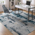 Living Room Rug 9x11 Aqua Blue Area Rugs Machine Washable Abstract Boho Large Rug Non-Slip Non-Shedding Faux Wool Indoor Vintage Carpet for Bedroom, Classroom, Dining Room, Kids Playroom