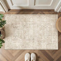 2x3 Beige Washable Area Rug for Entryway Neutral Soft Non Slip Small Carpet Low Pile Vintage Distressed Door Mat for Entrance Bathroom Bedroom Indoor