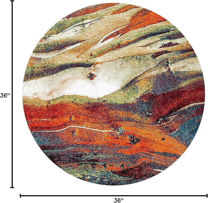 SAFAVIEH Glacier Collection 3' Round Red/Green GLA126Q Modern Abstract Non-Shedding Dining Room Entryway Foyer Living Room Bedroom Area Rug