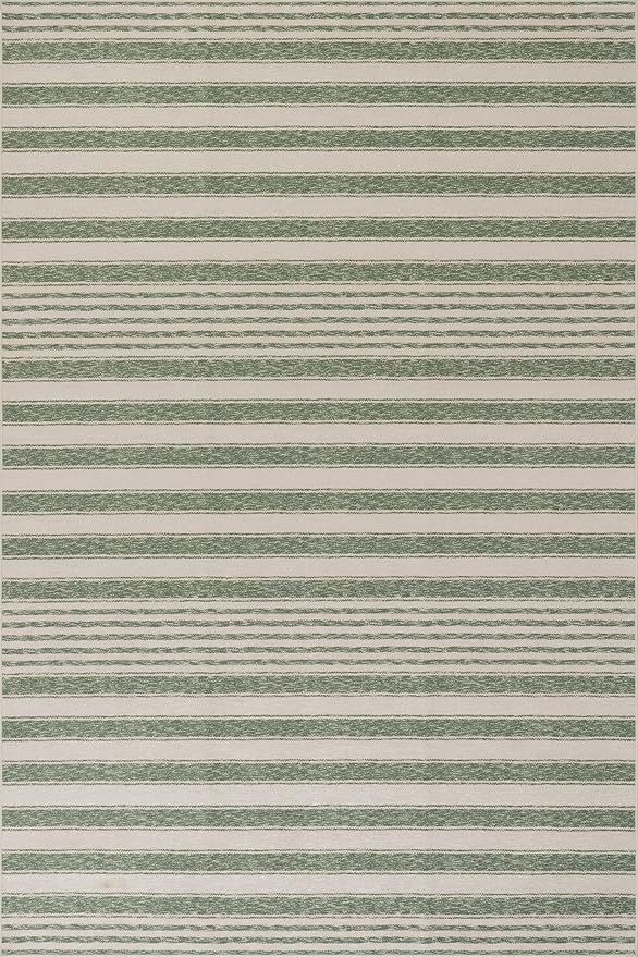 Dash & Albert Xaren Green Machine Washable Rug, 4 X 6 Feet, Green/Grey Stripe Pattern