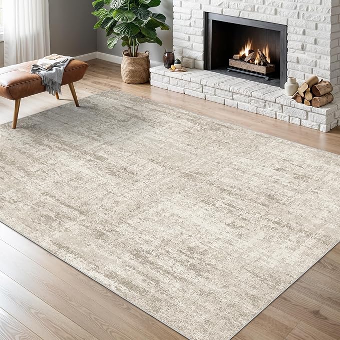 Valenrug Washable Rug 5x7 - Stain Resistant 5x7 Area Rugs for Living Room, Non Slip Backing Printed Rugs for Bedroom, Folable Machine Washable Area Rug(Beige,5'x7')