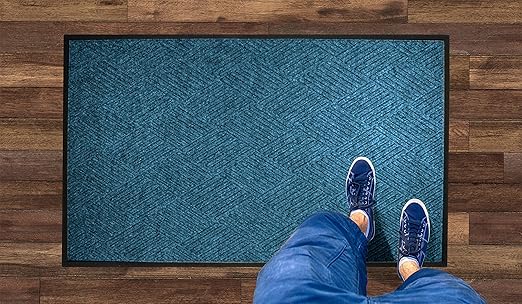 WaterHog Diamond | Commercial-Grade Entrance Mat with Rubber Border – Indoor/Outdoor, Quick Drying, Stain Resistant Door Mat (Medium Blue, 4' x 6')