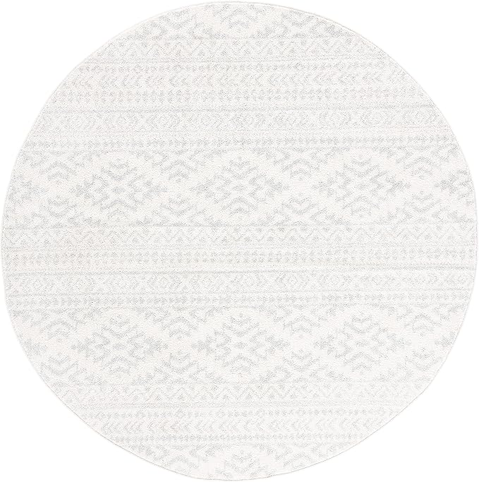 SAFAVIEH Tulum Collection Area Rug - 9' Round, Ivory & Light Grey, Moroccan Boho Tribal Design, Non-Shedding & Easy to Clean, Ideal for Living Room, Bedroom, Dining Space (TUL272G)