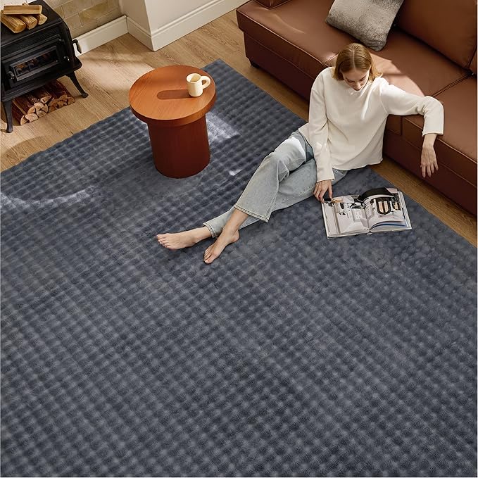 Bedsure 3x5 Fluffy Area Rugs for Living Room, Machine Washable Rugs, Non-Slip Backing, Non-Shedding, Pet Friendly Throw Rug for Bedroom Dining Room, Grey