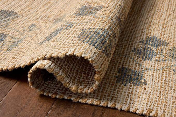 Loloi Chris Loves Julia Rue Collection RUE-05 Natural/Denim 8'-6" x 11'-6" Area Rug Jute Neutral Floral Living Room Bedroom Rug