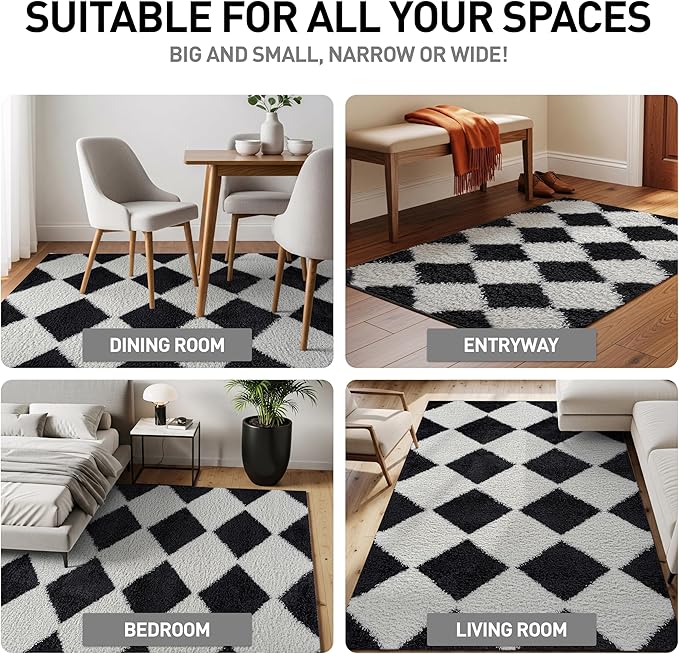 Rugshop Diamond Wave Pattern Shag Area Rug Anthracite Dark Gray 4' x 6' Ideal for Small Living Rooms, Offices, or Beside The Bed