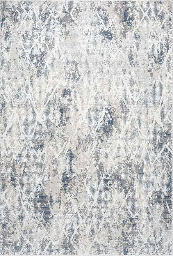 Adel Modern Area Rug for Living Room, 6x9 Rustic Distressed Abstract Blue Rug, Medium Pile Stain Resistant Carpet for Bedroom, Dining Room or Kitchen (6' x 9', Blue)