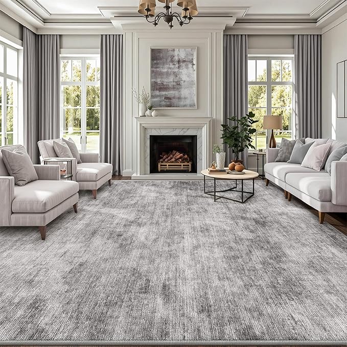 LUMI 4x6 Washable Area Rug for Living Room, Ultra Soft Modern Neutral Grey Rugs Non Slip with Rubber Backing, Low Profile, High Traffic, Stain Resistant Carpets, Ideal for Bedroom, Dining Room