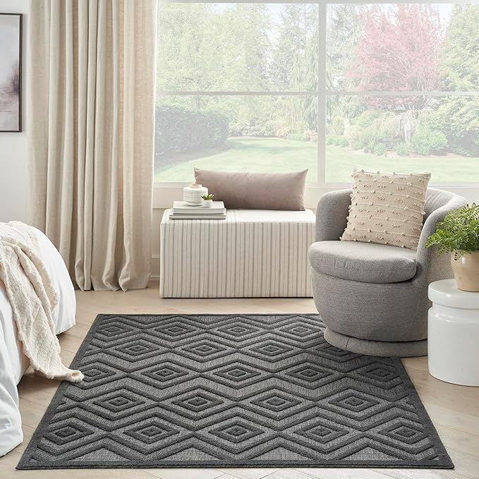 Nourison Home Versatile Charcoal Black 6' x 9' Area Rug - Easy Clean, Non Shedding, Bed Room, Living Room, Dining Room, Kitchen (6' x 9')