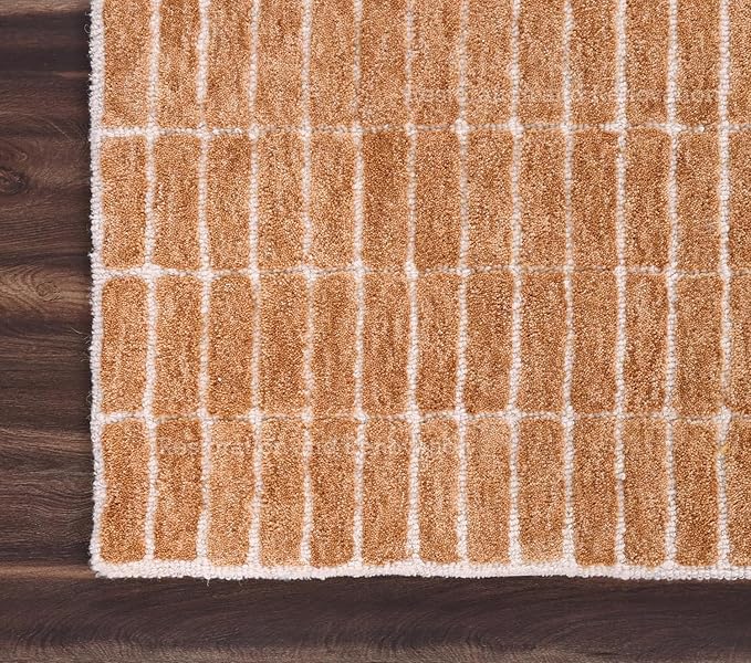 Hand-Tufted 100% Wool Area Rug – Unique Modern Geometric Grid Pattern, Soft Plush Textured Carpet for Living Room, Bedroom, Dining Room & Entryway (Gold, 5' x 8')