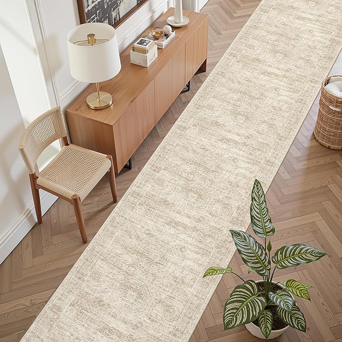 Runner Rug 2'x10' Washable Non-Slip Runner Rugs for Kitchen Bathroom Laundry Room Beige Vintage Floor Carpet Runners for Hallway Entryway