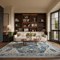 EnHomee 5x7 Area Rugs Washable for Bedroom, Boho Vintage Rugs, Foldable Area Rug for Dining Room, Non-Slip Soft Living Room Rug, Low Pile Large Carpet for Bathroom, Colorful Print, Blue and White