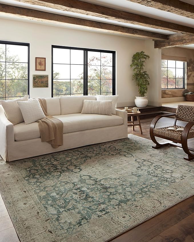 Loloi Magnolia Home by Joanna Gaines Sinclair Collection SIN-05 Jade/Sand 2'-3" x 9'-6", .25" Pile Height, Machine Washable, Runner Rug