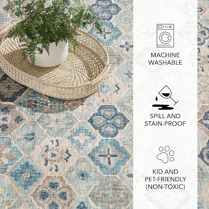 Dash and Albert Pali Machine Washable Area Rug - Runner - 2.5' x 8' Blue - Geometric Accent Rug - Anti-Slip Backing, Lightweight, Machine Washable, High Traffic Areas Kitchen, Mudroom, Laundry Room