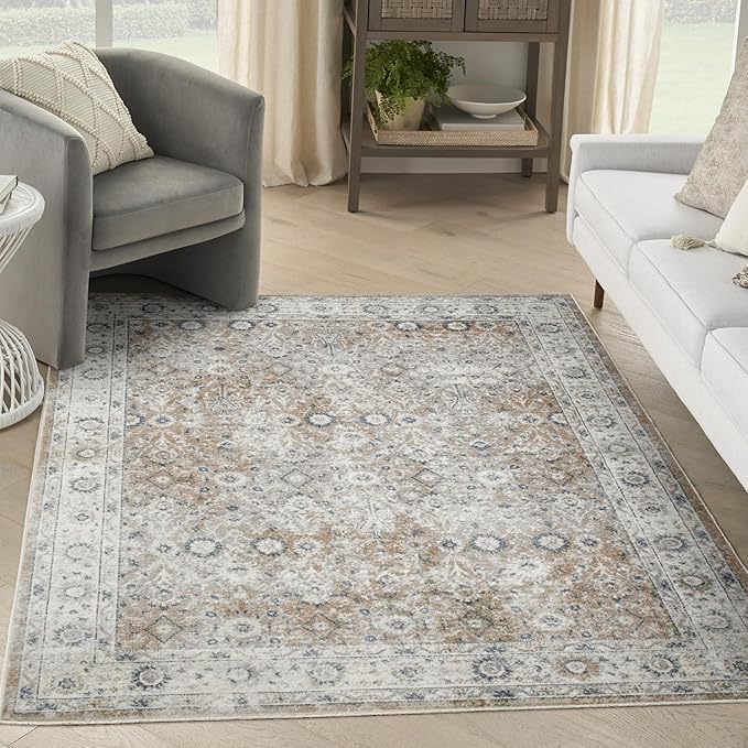 Nourison Home Astra Machine Washable Silver Taupe 5'3" x 7' Area Rug - Easy Clean, Non Shedding, Bed Room, Living Room, Dining Room, Kitchen (5' x 7')