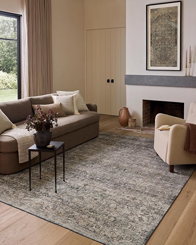 Loloi Amber Lewis Josie Collection JOS-05 Dove/Gold 2'-0" x 5'-0", .13" Pile Height, Low Profile, Machine Washable, Accent Rug