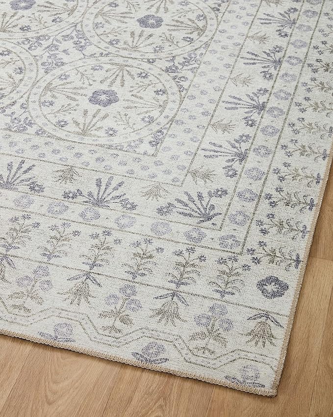 Loloi Rifle Paper Co. Maison Collection MAO-03 Rosette Ivory 5'-0" x 5'-0", .19" Pile Height, Round Area Rug