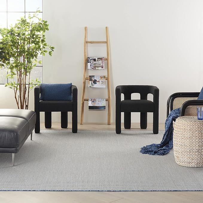 Nourison Home Courtyard Ivory Blue 9' x 12' Area Rug - Easy Clean, Non Shedding, Bed Room, Living Room, Dining Room, Kitchen (9' x 12')