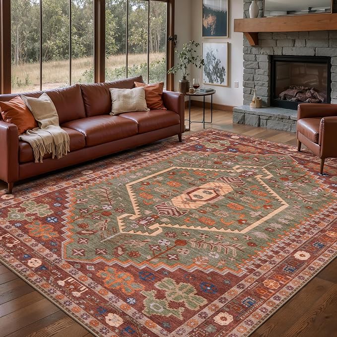 Ciicool Washable 5x7ft Rugs for Living Room Non-Slip Indoor Area Rug Large Low-Pile Mat Floor Carpet Vintage Rug for Bedroom Dinning Foyer Decor
