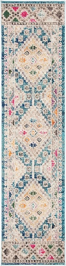 SAFAVIEH Madison Collection Runner Rug - 2' x 8', Dark Blue & Yellow, Boho Diamond Distressed Design, Non-Shedding & Easy Care, Ideal for High Traffic Areas in Living Room, Bedroom (MAD418N)