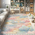 Ambesonne Cartoon Sky Decorative Rug, Dreamy Colors Celestial Atmosphere with Starry Kawaii Clouds Rainbow, Quality Carpet for Bedroom Dorm and Living Room, 5' 1" X 7' 5", Blush Mustard Blue