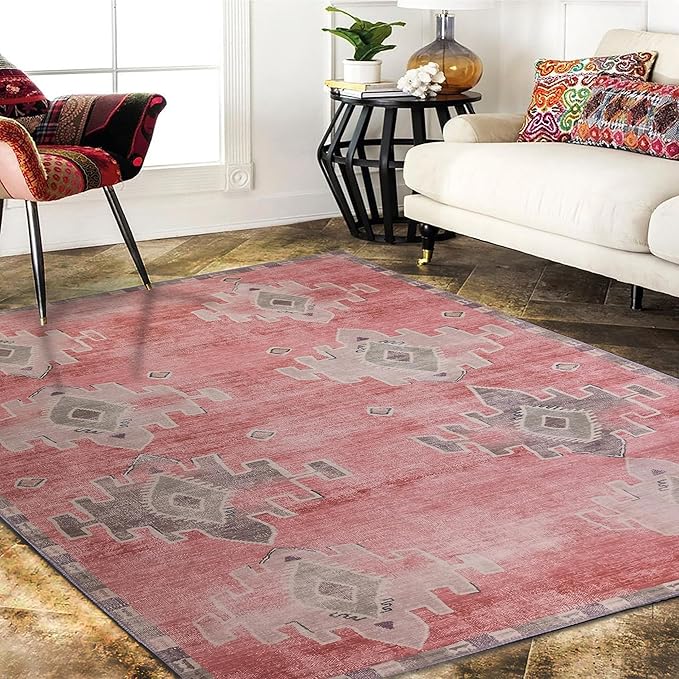 Turkish Rug. Washable Vintage Oriental Antique Inspired Traditional Doormat Small Modern Area Rugs Luxury Entryway Entry Bedroom Bathroom Kitchen (379PP, 2' x 3')