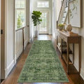 2x6 Green Vintage Washable Runner Rugs for Hallway Kitchen Boho Hallway Rug Low Pile Non-Slip Retro Distressed Accent Throw Rug for Entryway Bathroom Bedroom Green