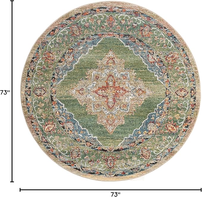 Unique Loom Isabella Collection Area Rug - Rossellini (6' 1" Round, Green/ Blue)