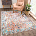 Bloom Rugs Washable Non-Slip 6' x 9' Rug - Orange/Blue Traditional Area Rug for Living Room, Bedroom, Dining Room, and Kitchen - Exact Size: 6' x 9'