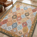 Phantoscope Washable Area Rug 4'x6' Non-Slip, Vintage Boho Rugs for Living Room, Bedroom, Dining Room, Distressed Moroccan Mosaic Diamond Pattern, Low-Pile Foldable Floor Carpet, Terracotta/Rust