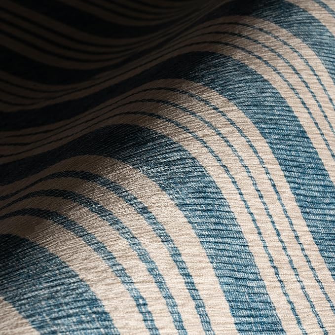 Dash & Albert Talos Blue Machine Washable Rug, 7.5 X 9.5 Feet, Blue/Ivory Stripe Pattern