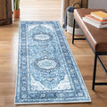 Bloom Rugs Caria Washable Non-Slip 12 ft Runner - Blue Traditional Runner for Entryway, Hallway, Bathroom, and Kitchen - Exact Size: 2'6" x 12'