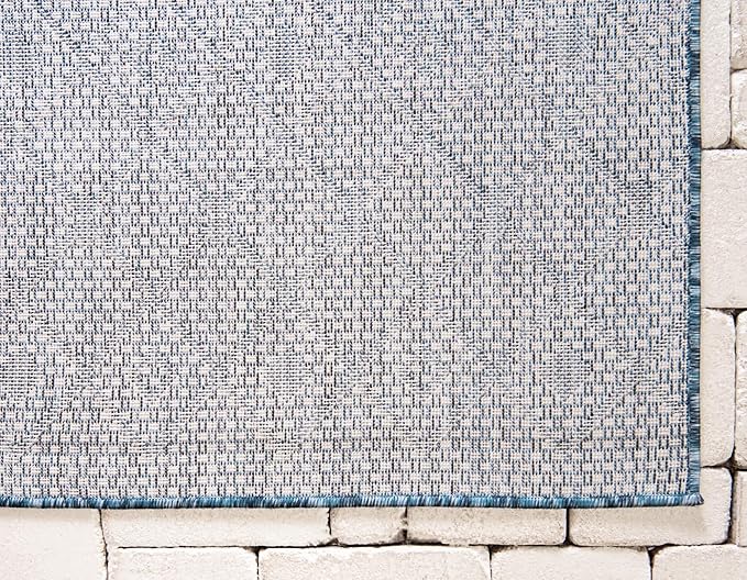 Unique Loom Outdoor Trellis Collection Area Rug - Tribal Trellis (2' 7" x 12' Runner, Blue/ Ivory)
