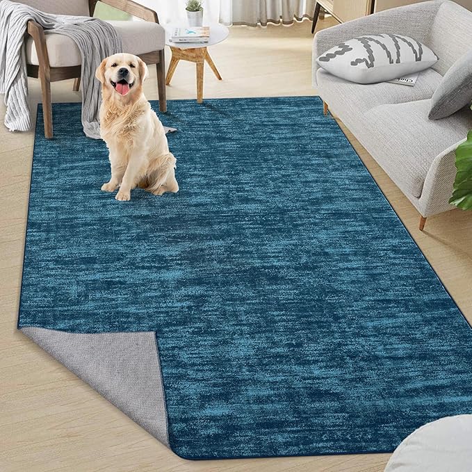 RUGSREAL 5x7 Living Room Area Rugs Modern Solid Color Area Rug Non-Slip Floor Carpet Indoor Washable Rug Contemporary Throw Carpet for Bedroom Kitchen Home Office, Indigo