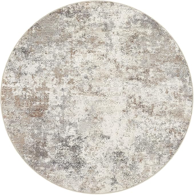 5ft Round Area Rug Living Room Rugs - 5x5 Washable Neutral Modern Abstract Soft Thin Rug Indoor Floor No Slip Rug Carpet for Bedroom Under Dining Table Home Office Decor - Brown Grey