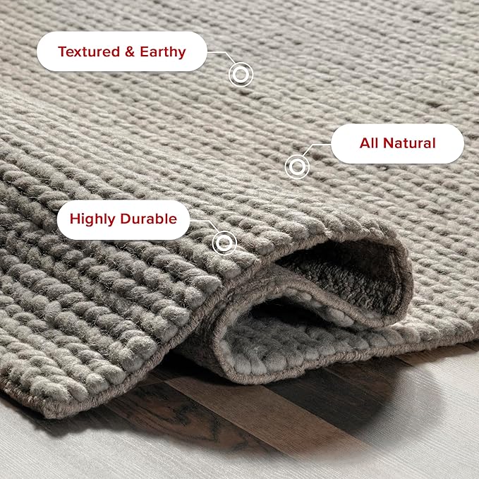 Nuloom Penelope Light Grey/Ivory, 6' x 9', Hand-Braided, Wool & Cotton, Textured and Dense, High Traffic, Stain Resistant, Easy Clean, Durable Area Rug for Bedroom, Living Room, Dining, Entryway