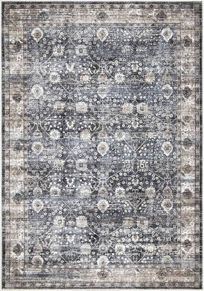 Bloom Rugs Washable Non-Slip 9' x 12' Rug - Black/Brown Traditional Area Rug for Living Room, Bedroom, Dining Room, and Kitchen - Exact Size: 9' x 12'