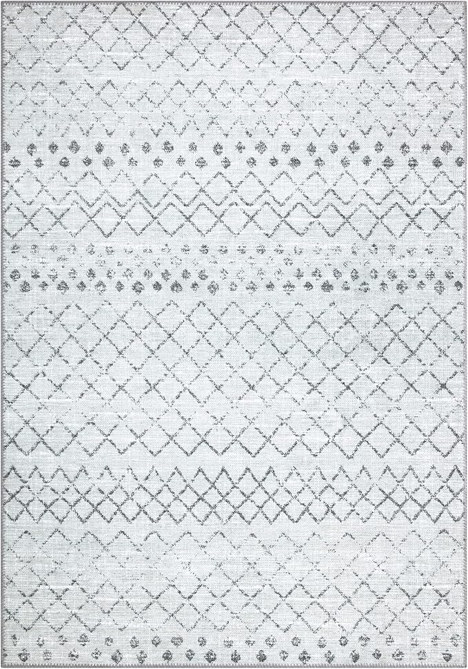 Bloom Rugs Washable Non-Slip 8' x 10' Rug - Ivory/Gray Traditional Moroccan Area Rug for Living Room, Bedroom, Dining Room, and Kitchen - Exact Size: 8' x 10'