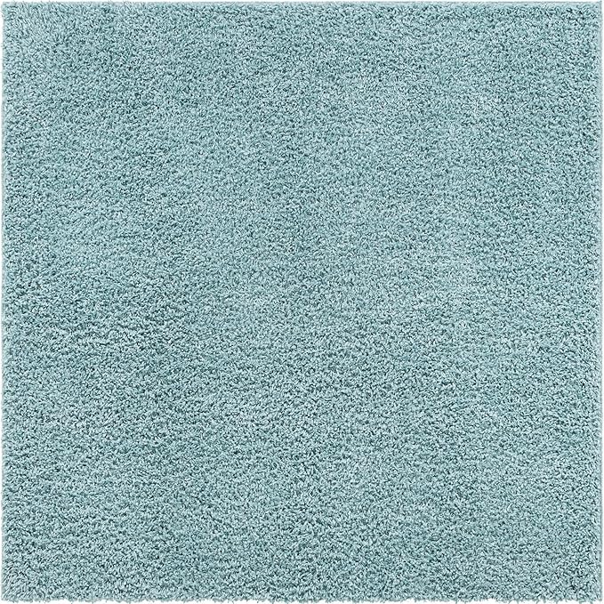 Unique Loom Davos Shag Collection Area Rug - Solid (7' 1" Square, Aqua)