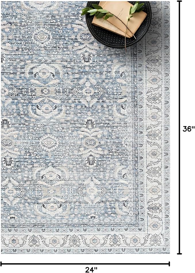 Fame Living Washable Area Rug. Modern Farmhouse. Vintage. Turkish. Bohemian. Distressed. Oriental. Traditional. Rugs for Living Room. Dining. Bedroom. Office. Entryway. Foyer. (866CBl, 2'5" x 6'5")