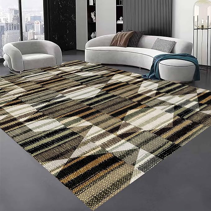Large Living Room Area Rug 6x9ft,Modern Geometric Rugs, Multicolor Low Pile Farmhouse Carpet, Machine Washable & Non-Slip Non-Shedding for Classroom, Bedroom & Dorm