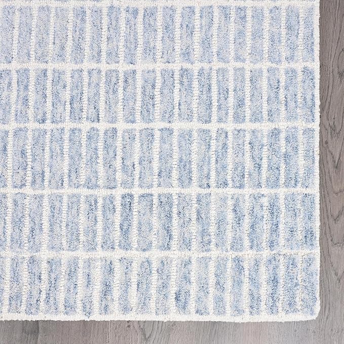 Hand-Tufted 100% Wool Area Rug – Unique Modern Geometric Grid Pattern, Soft Plush Textured Carpet for Living Room, Bedroom, Dining Room & Entryway (Blue, 4' x 6')