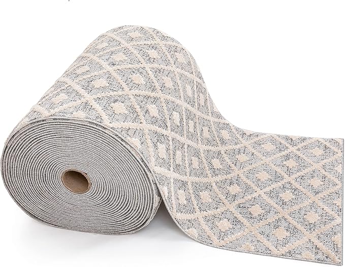 Well Woven Custom Size Hallway Stair Runner - Choose Your Length - Ainsley Grey Diamond Trellis Geometric Tribal - 31 Inches Wide x 35 Feet Long Runner (31" x 35' Runner) Rug
