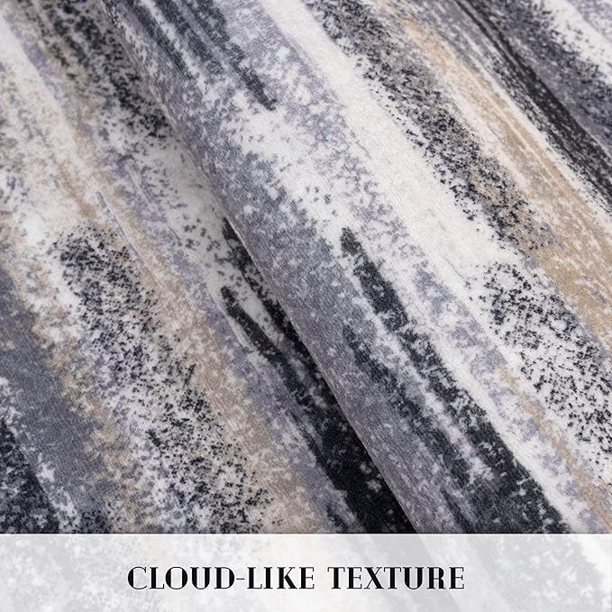 Modern Abstract Runner Rug 3x8, Grey Black Multi Washable Kitchen Runner Non-Slip Soft Hallway Rug Runner Thin Print Faux Wool Carpet for Entryway Bedroom Laundry Room Indoor Home Office Decor