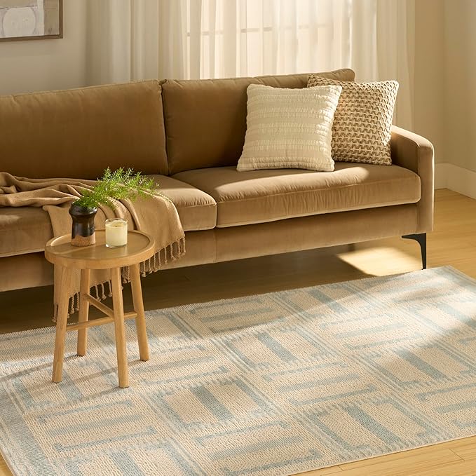 Nourison Home Nordic Ivory Blue 5' x 7' Area Rug - Easy Clean, Non Shedding, Bed Room, Living Room, Dining Room, Kitchen (5' x 7')