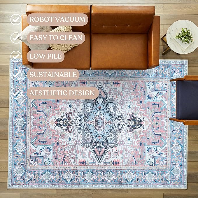 Washable Area Rug. Modern Farmhouse. Vintage. Turkish. Bohemian. Distressed. Oriental. Traditional. Rugs for Living Room. Dining. Bedroom. Office. Entryway. Foyer. (861NT, 9' x 12')