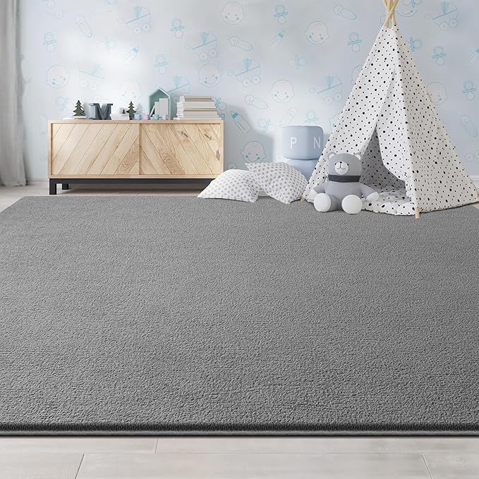 Large Area Rugs for Living Room Bedroom, 7x10 Feet Grey Rug, Minimalist Modern Shag Rug, Soft Thick Comfy Memory Foam Indoor Carpet, Non-Slip Washable Rug for Boys Girls Dorm Nursery Room Home Decor