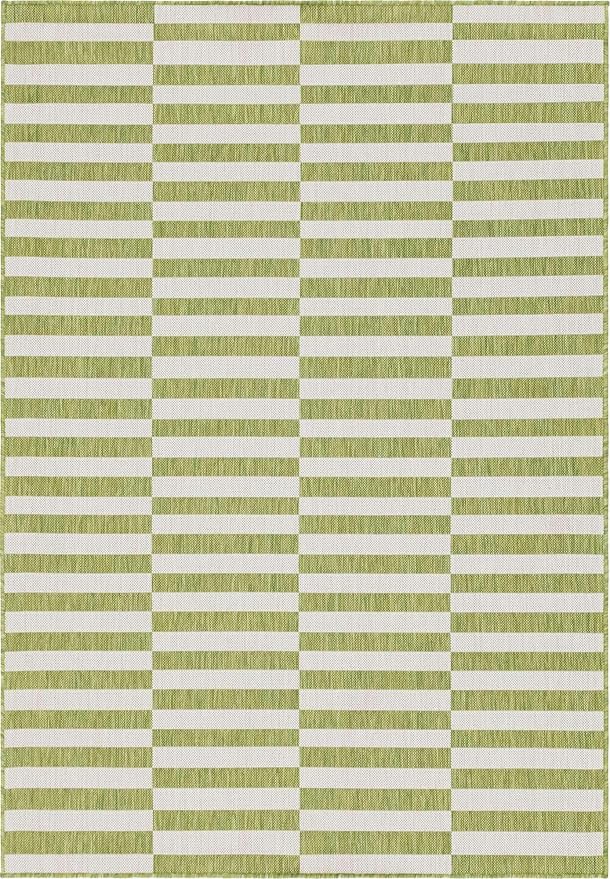 Unique Loom Outdoor Striped Collection Area Rug - Striped (7' 1" x 10' Rectangle, Green/Ivory)